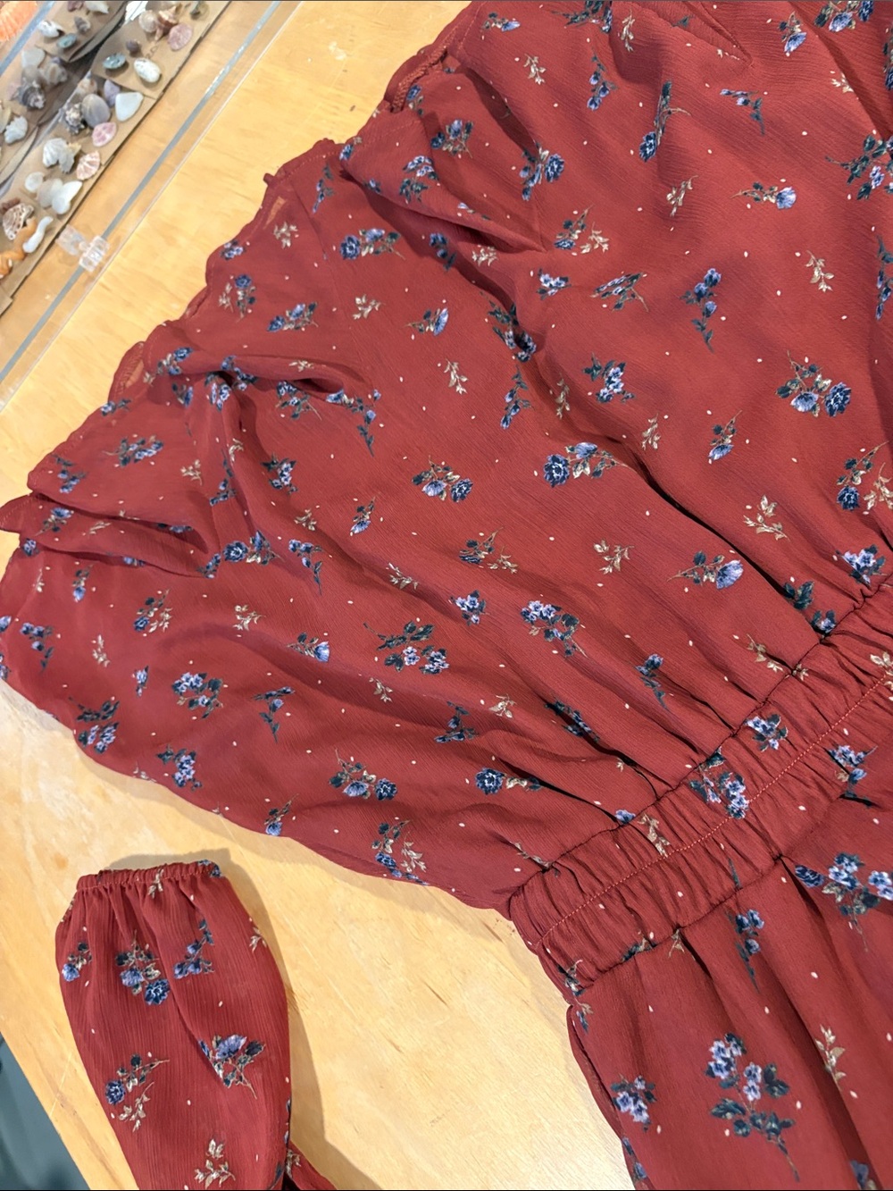 Trixxi ~ Rust Floral layered Long-Sleeve Dress - Picture 3 of 5
